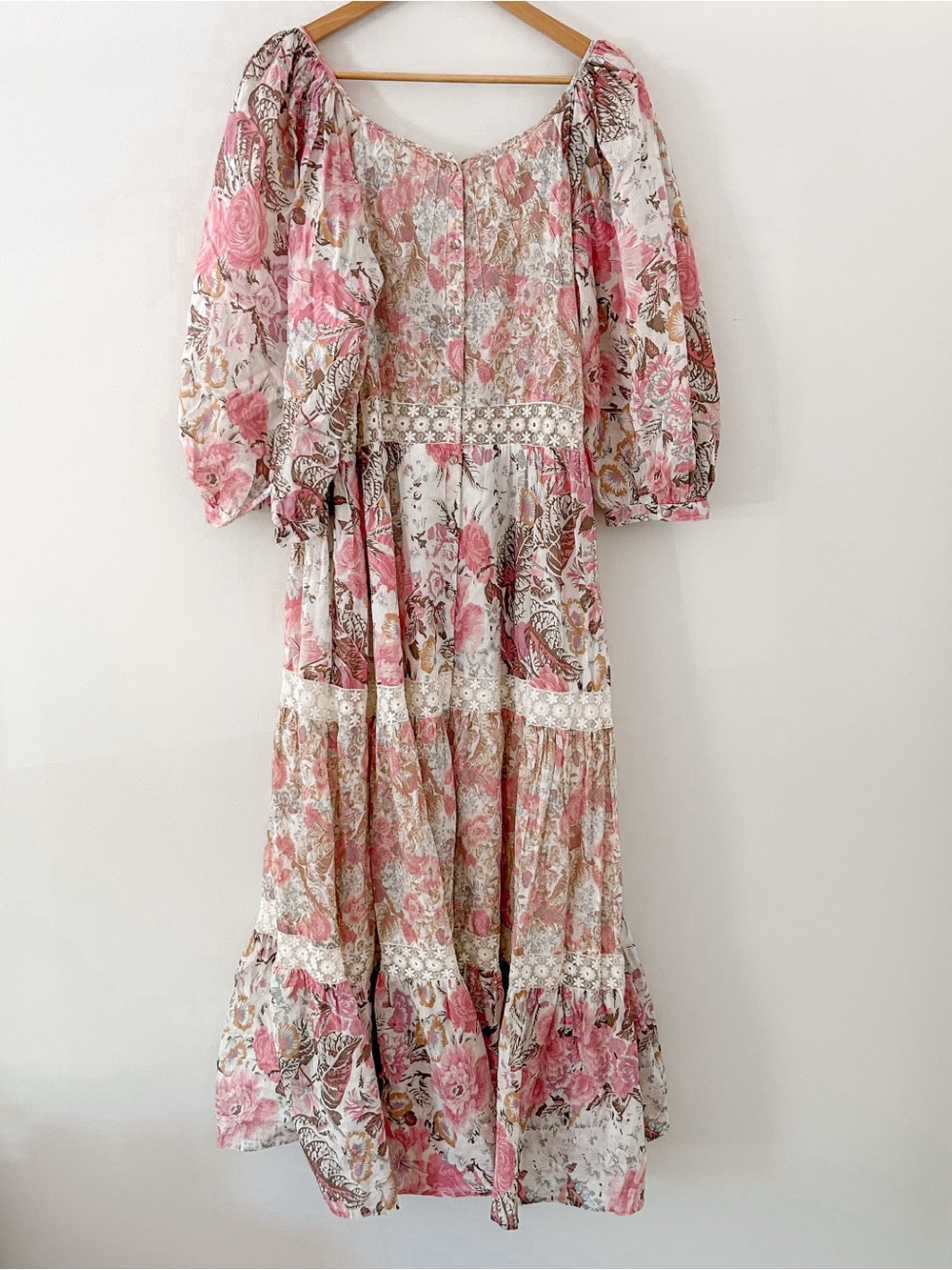 LoveShackFancy Rose and Cream Floral Tiered Maxi Dress - Picture 7 of 12